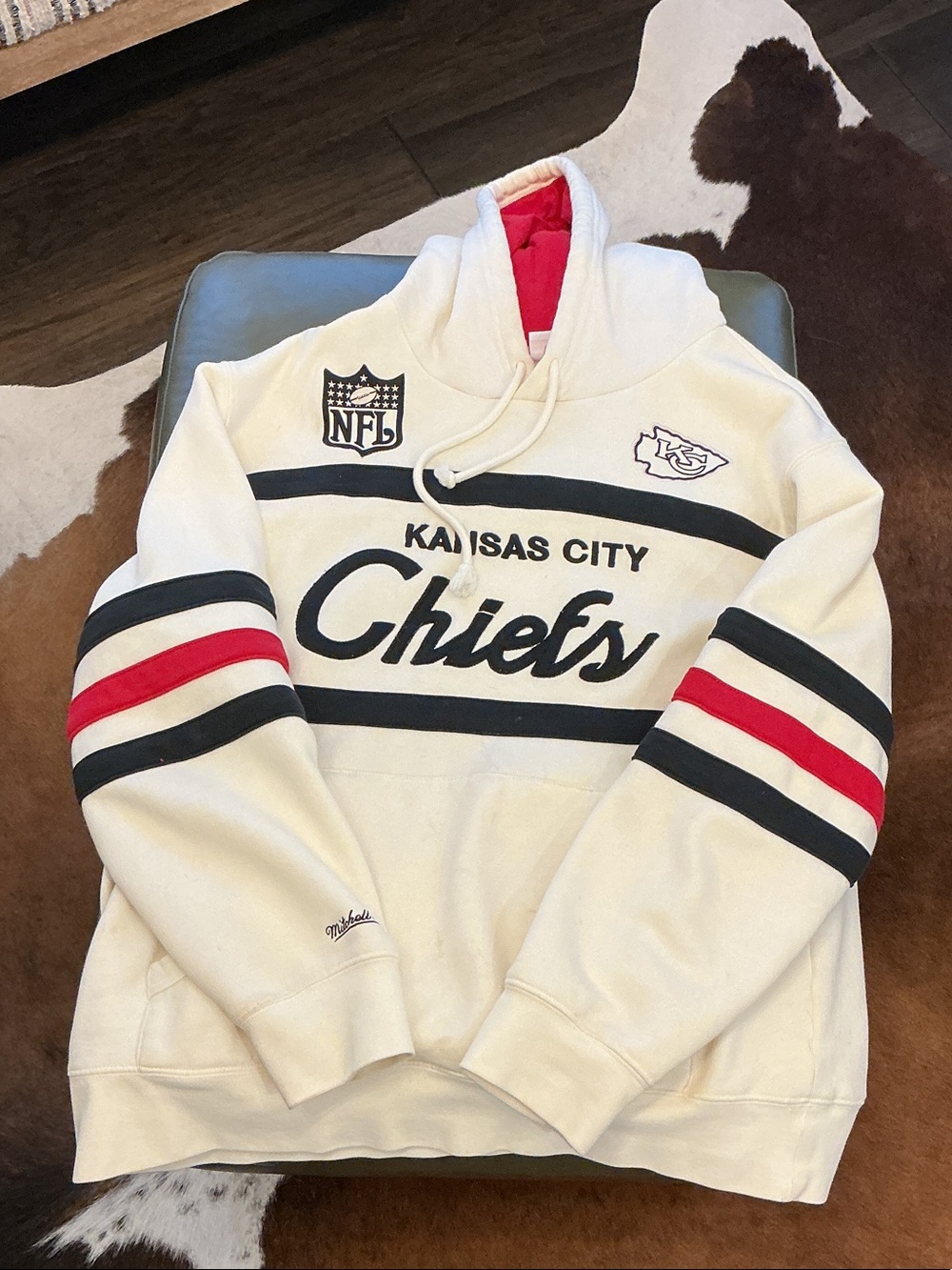Mitchell & Ness Cream Kansas City Chiefs Hoodie with Red & Black Accents